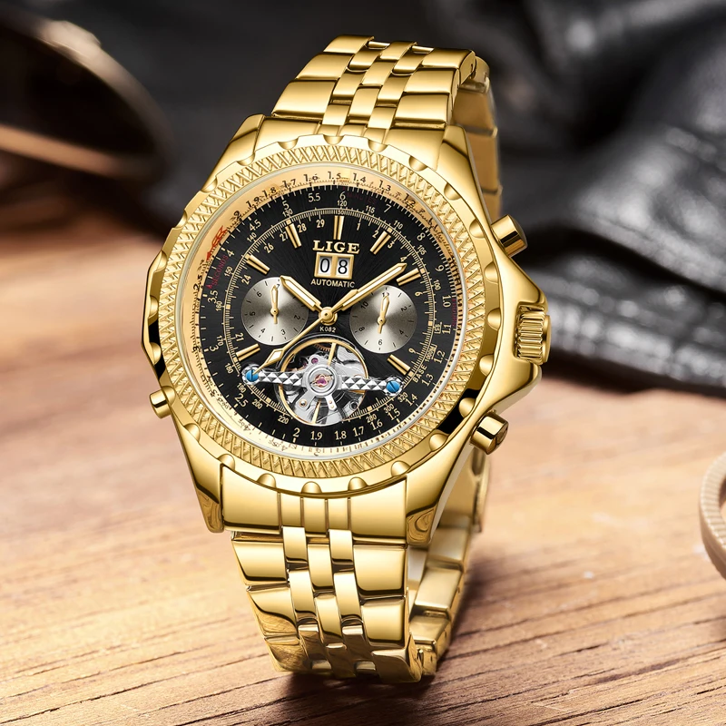 LIGE Men Luxury Automatic Mechanical Watches Date Waterproof Top Brand Business Clock Stainless Steel Wristwatch Reloj Hombre