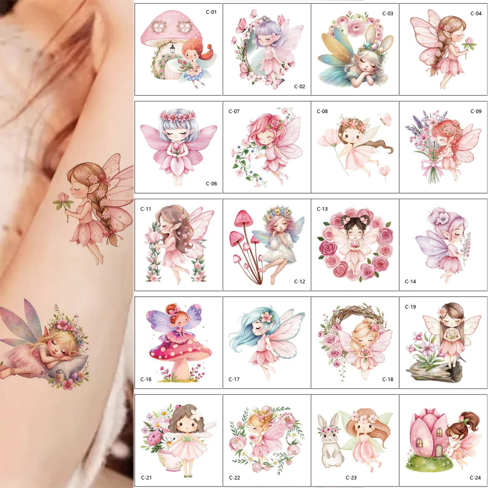 25pcs Waterproof Cartoon Temporary Tattoos for Hand Arm Body Makeup Fairy Tattoo Stickers Unicorn Fake Tattoo for Women Men