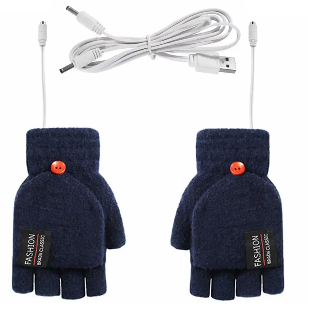 Men Wool Mittens Velvet Solid Color Winter Heated Gloves USB Electric Heated Gloves Female Gloves Knitted Cashmere Gloves
