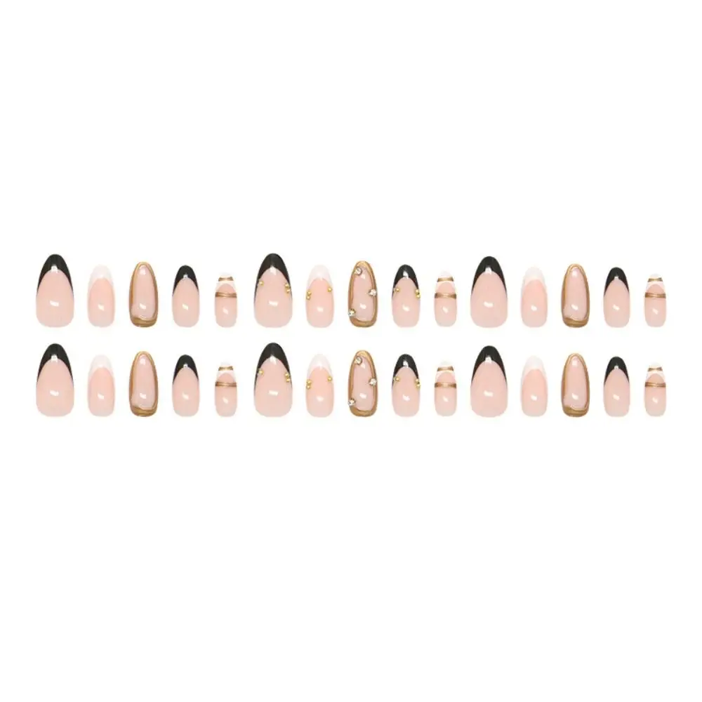 Manicure Long Almond False Nails French Gilding Flower Tomato Fake Nails Aurora Detachable Nail Tips DIY
