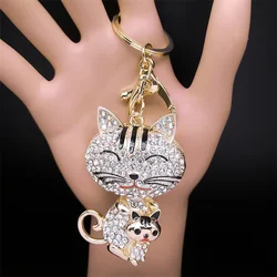 Cute Animal Cat Keychain Rhinestone Metal Gold Color Kitty Keyring for Women Girl Bag Wallet Pendant Decoration Jewelry llaveros