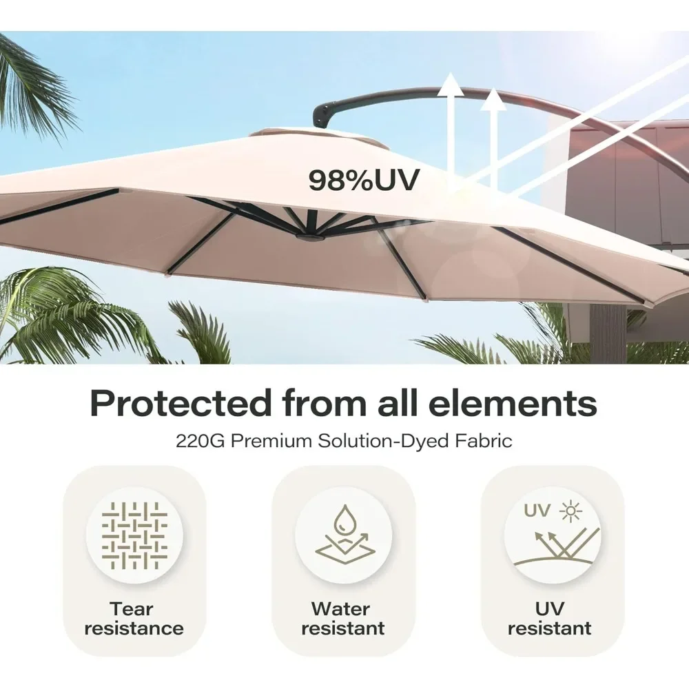 

Outdoor Patio Umbrella, with Base included, 11 FT Deluxe Curvy Cantilever Umbrella, Heavy Duty Offset Hanging