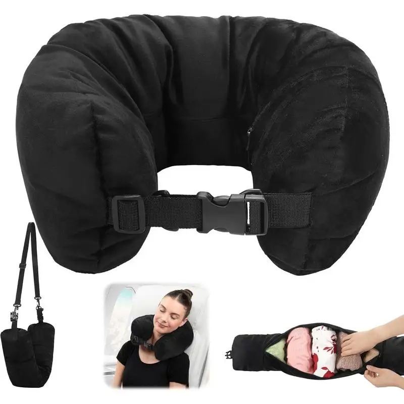 Travel Pillow Can Store Fillable Clothes Outdoor Multifunctional U-shaped Pillow portable Soft Airplane Travel Neck Pillow