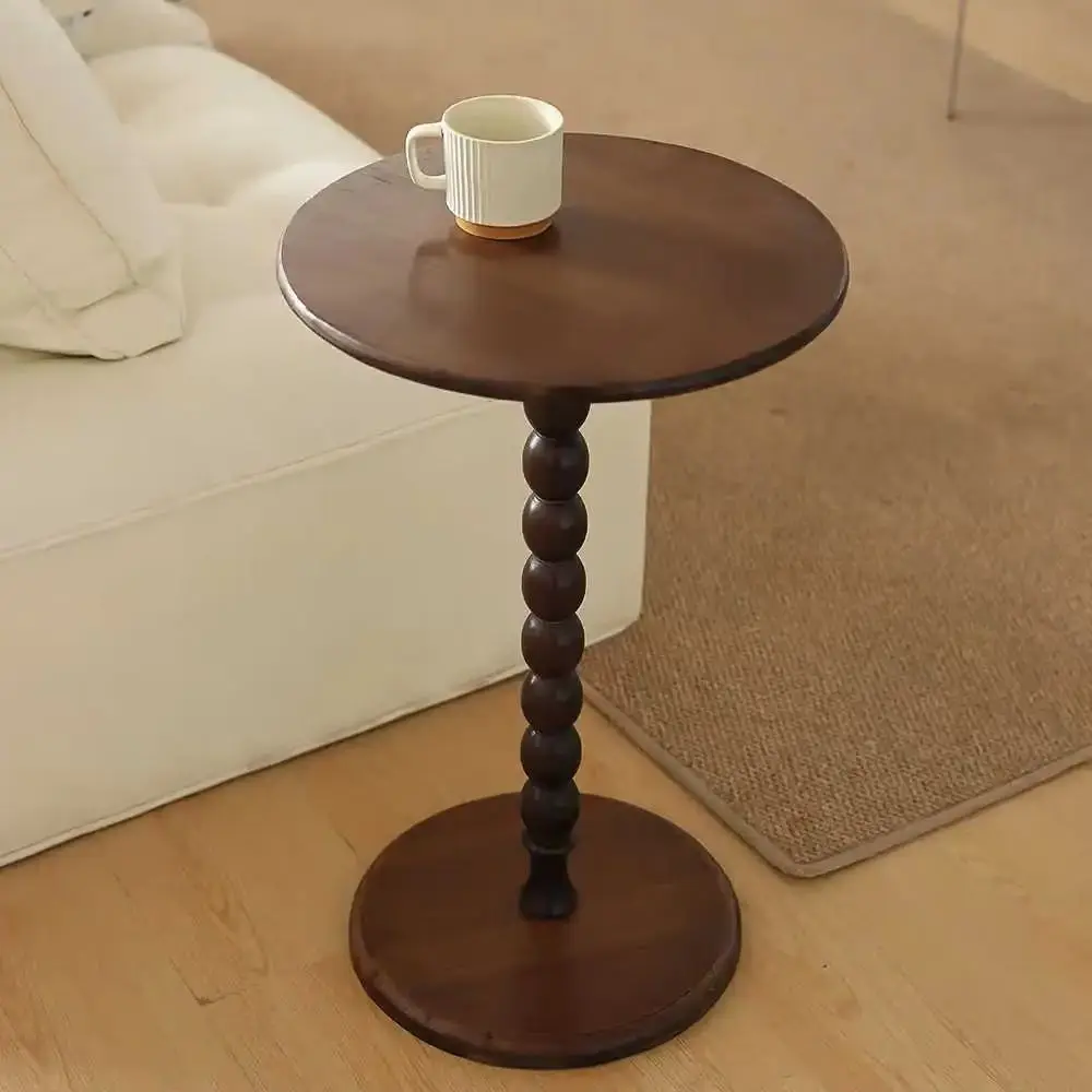 

French American Retro Solid Wood Round Table Small Coffee Side Table for Living Room Balcony Corner mesa