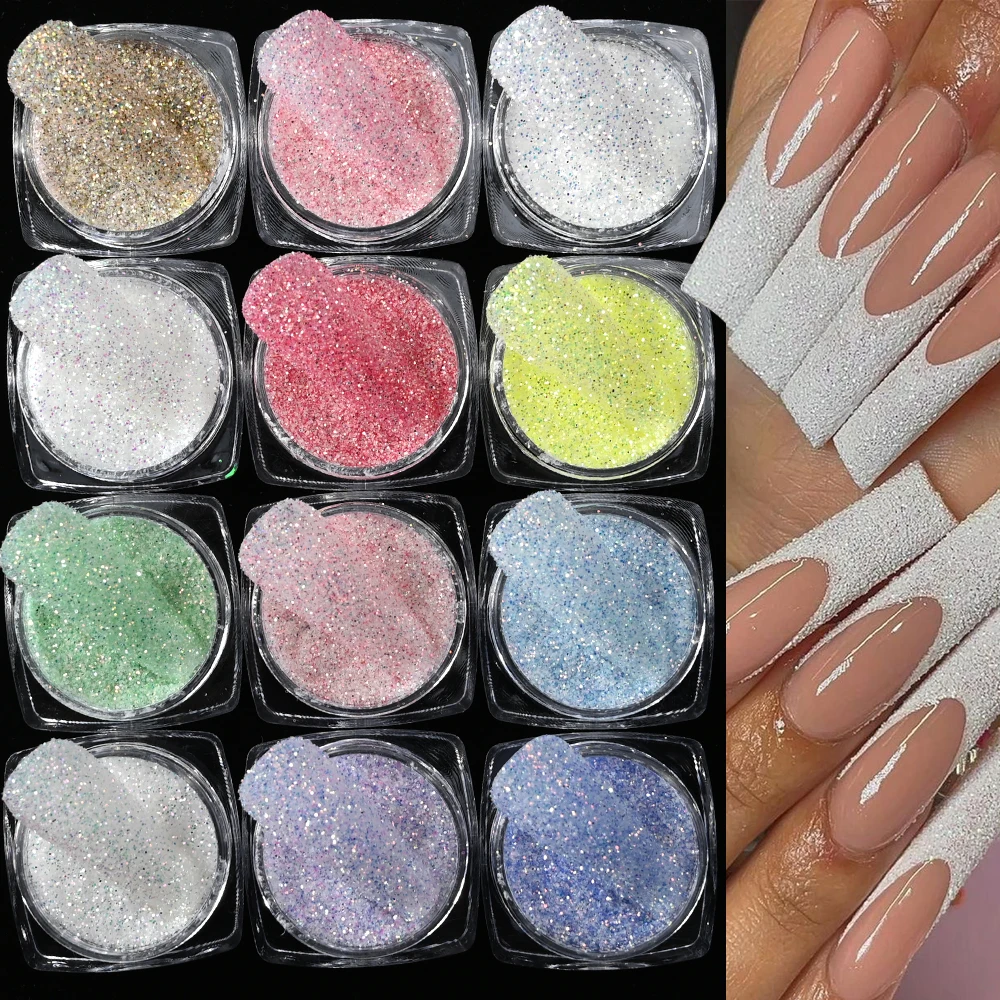 12Jar Aurora Sea-Salt Crystal Nail Art Powder Candy Color Flash Starlight Sugar Powder Fine Chrome Pigment Diamond Manicure Dust