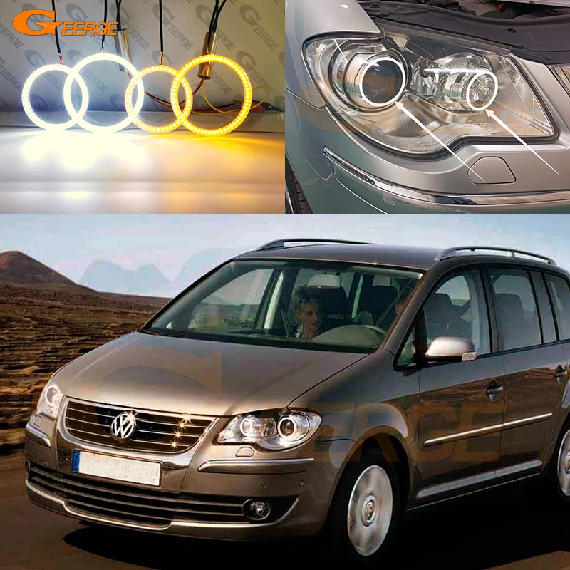 For Volkswagen VW TOURAN 2007 2008 2009 2010 Ultra Bright A/W Switchback DRL Turn Signal LED Angel Eyes Kit Halo Rings