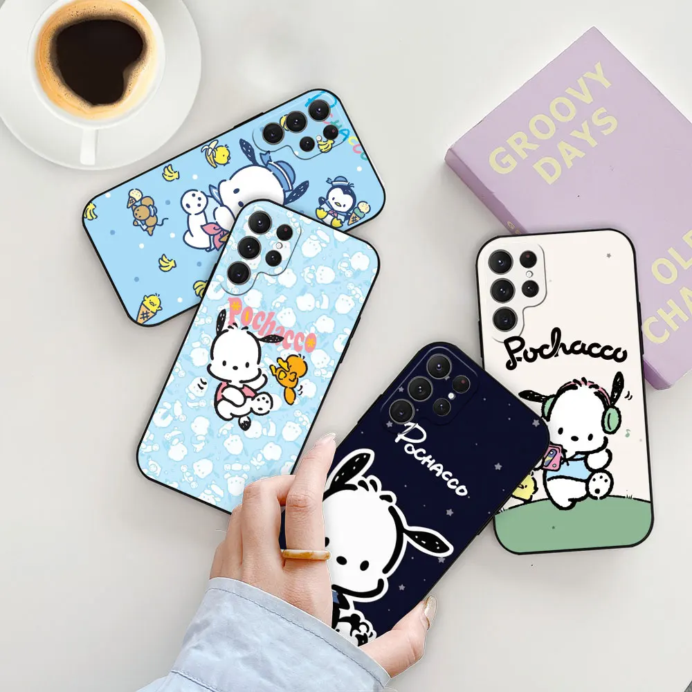 Cartoon Pochacco Cute Dog Phone Case For Samsung Galaxy S24 S23 S22 S21 S20 Ultra 5G Fe 10 9 Plus Case S24Ultra Black Soft Cover