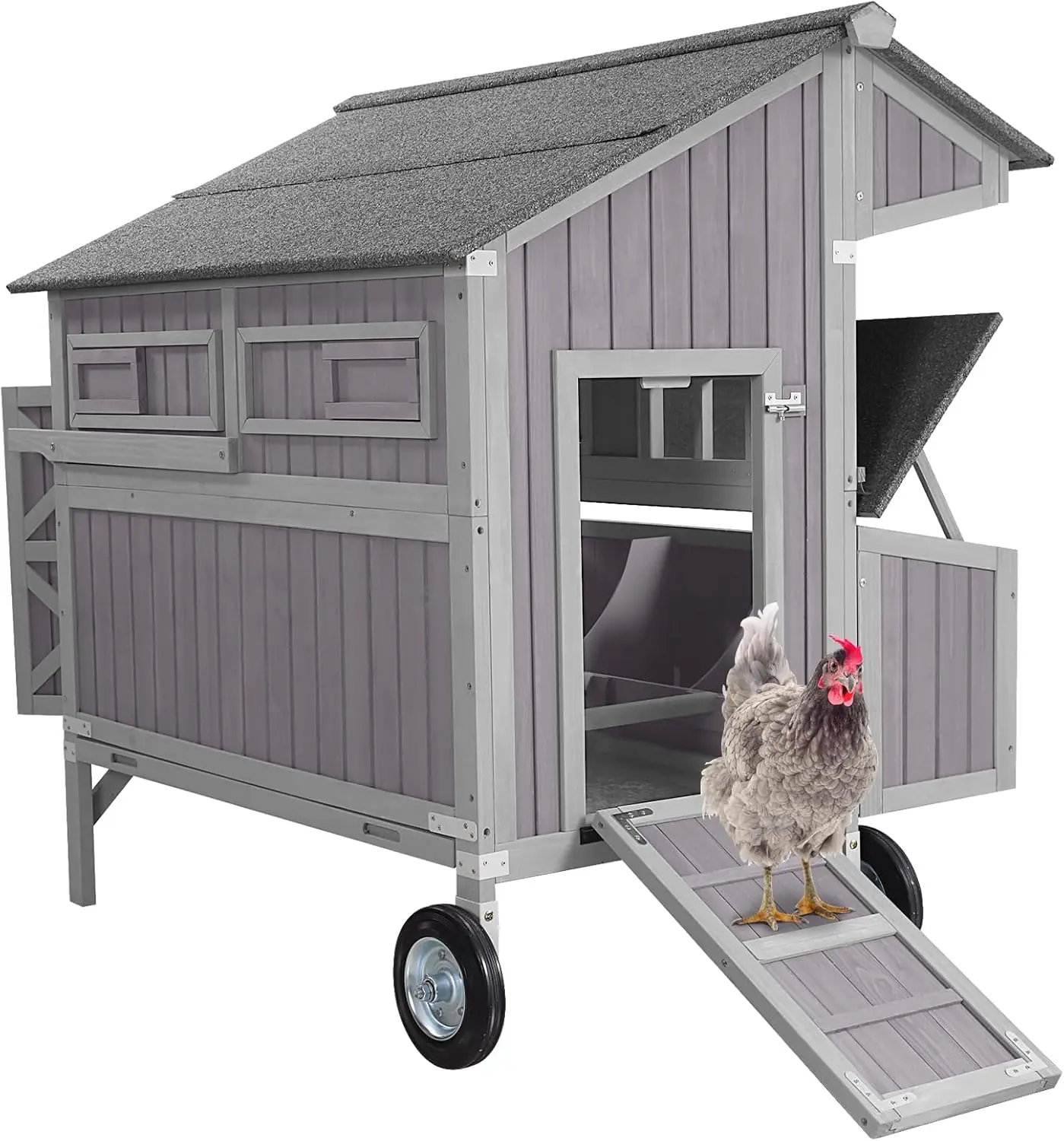 

Aivituvin Chicken Coop Upgrade Durable Outdoor Chicken House with Large Wheels, Nesting Box, Leakproof Pull-on Tray and UV