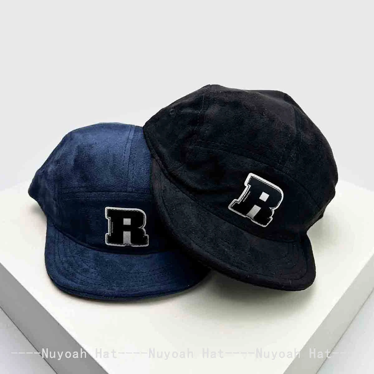 New Men Women Korean Patch R Letter Baseball Hats Sunshade Flat Eave Versatile Suede Peaked Caps Niche Fashion Retro Simple ins