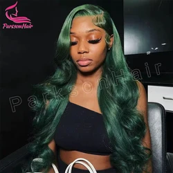 Peluca de cabello humano ondulado para mujer, postizo de encaje Frontal transparente HD, color verde oscuro, 613 brasileño, Remy, 13x4, 13x6, 250