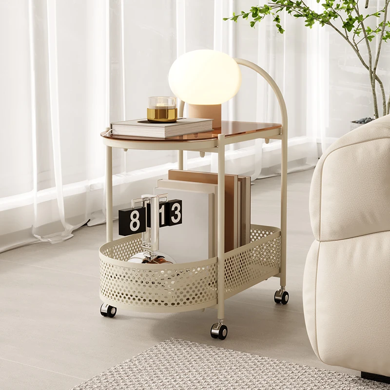 

Glass Cart Movable Sofa Side Table 360 Degree Universal Wheel Wear-resistant Storange Rack Kitchen Island Rolling Cart Bar Cart