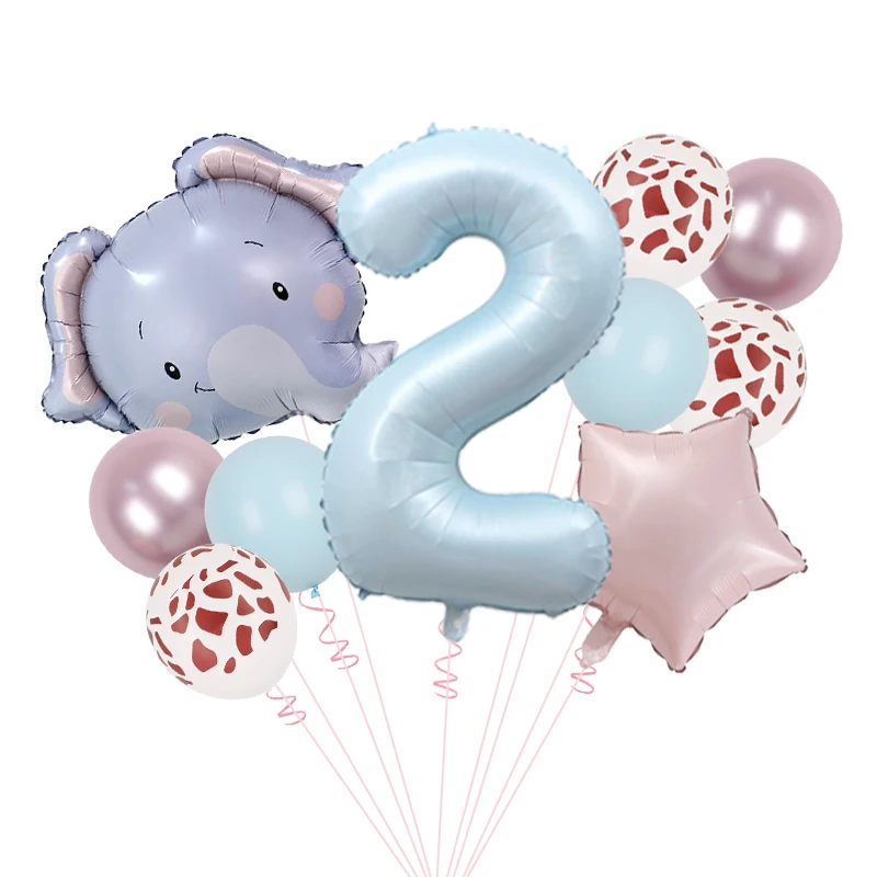10 Stück niedliche Elefantenballons, 40 Zoll, Babyblau, Nummer 1–9, Geburtstagsballon-Set, Cartoon-Tier-Themenparty-Dekoration – Detail 2