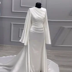 Eightale Arabic Wedding Dresses O-Neck Customized Long Sleeves Satin Mermaid Muslim Bridal Gown Vestidos De Novia