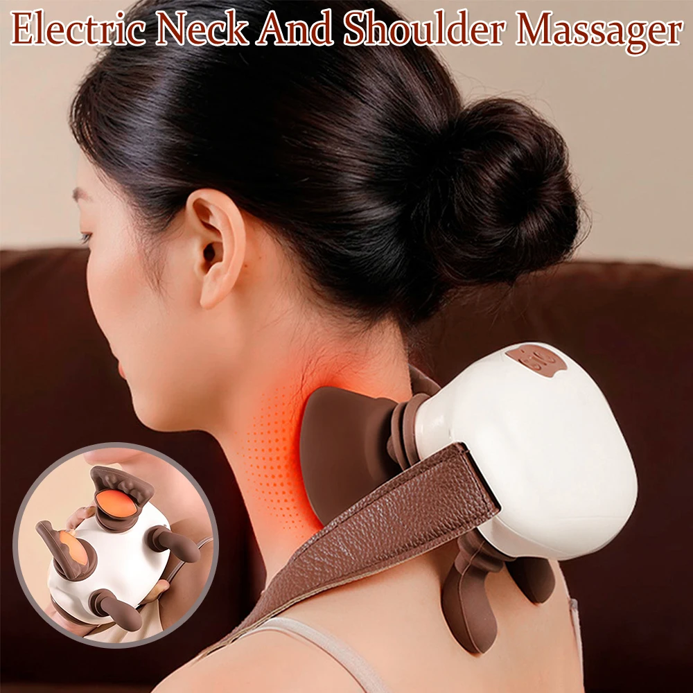 

1-2 PCS Neck Back Massager with Heat Shiatsu Deep Tissue Kneading Massage Pillow Rechargeable Cervical Shoulder Massager Gifts ﻿