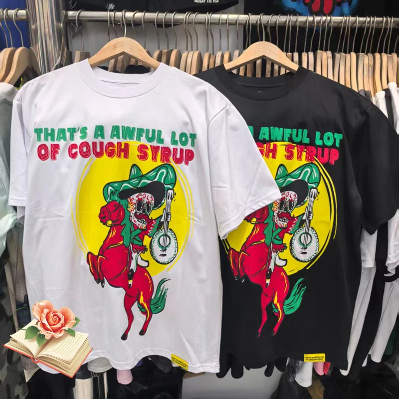 That's A Awful Lot of Cough Syrup Skeleton Knight Print T Shirt Men Women High Quality Loose Streetwear T-shirt QR Code Tag
