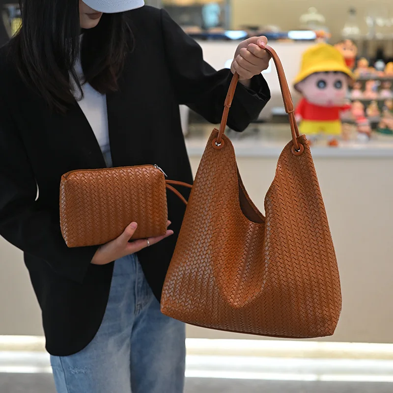 

2025 Woven Tote Bag - Vintage Minimalist Shoulder Purse, Large Capacity Laptop Bag for Women, Casual Office & Daily Use