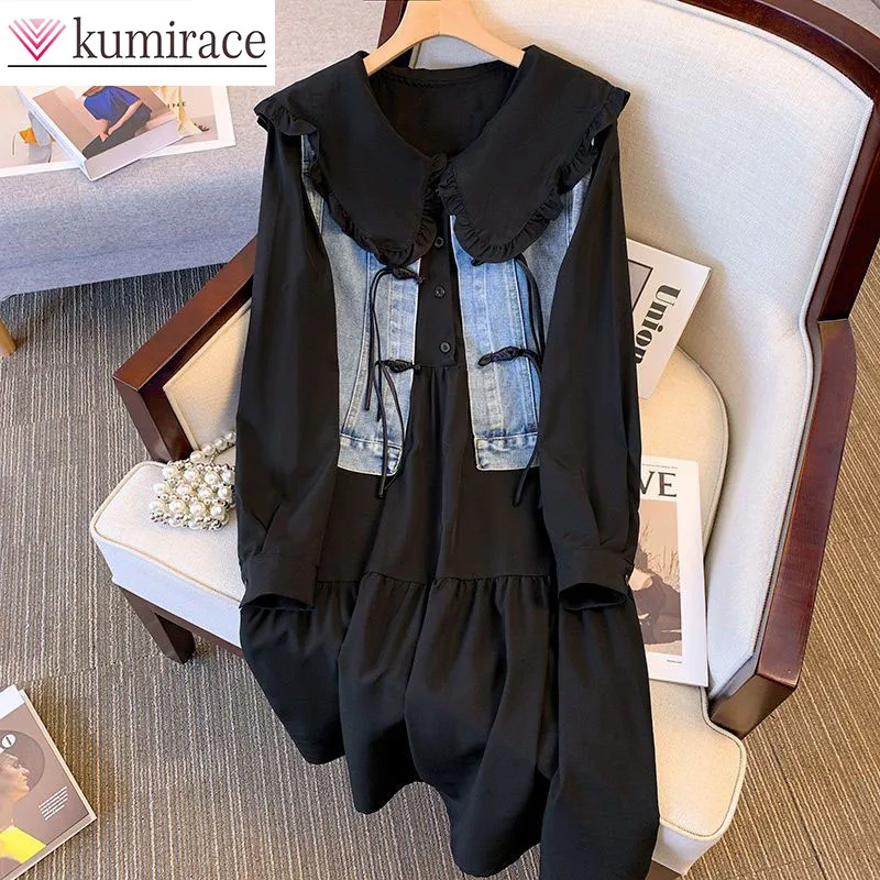 

Slimming Dress for Women, Fashionable Loose and Versatile Cowboy Vest, 2-Piece Set, Festival Outfit, Autumn, New Style, 2024