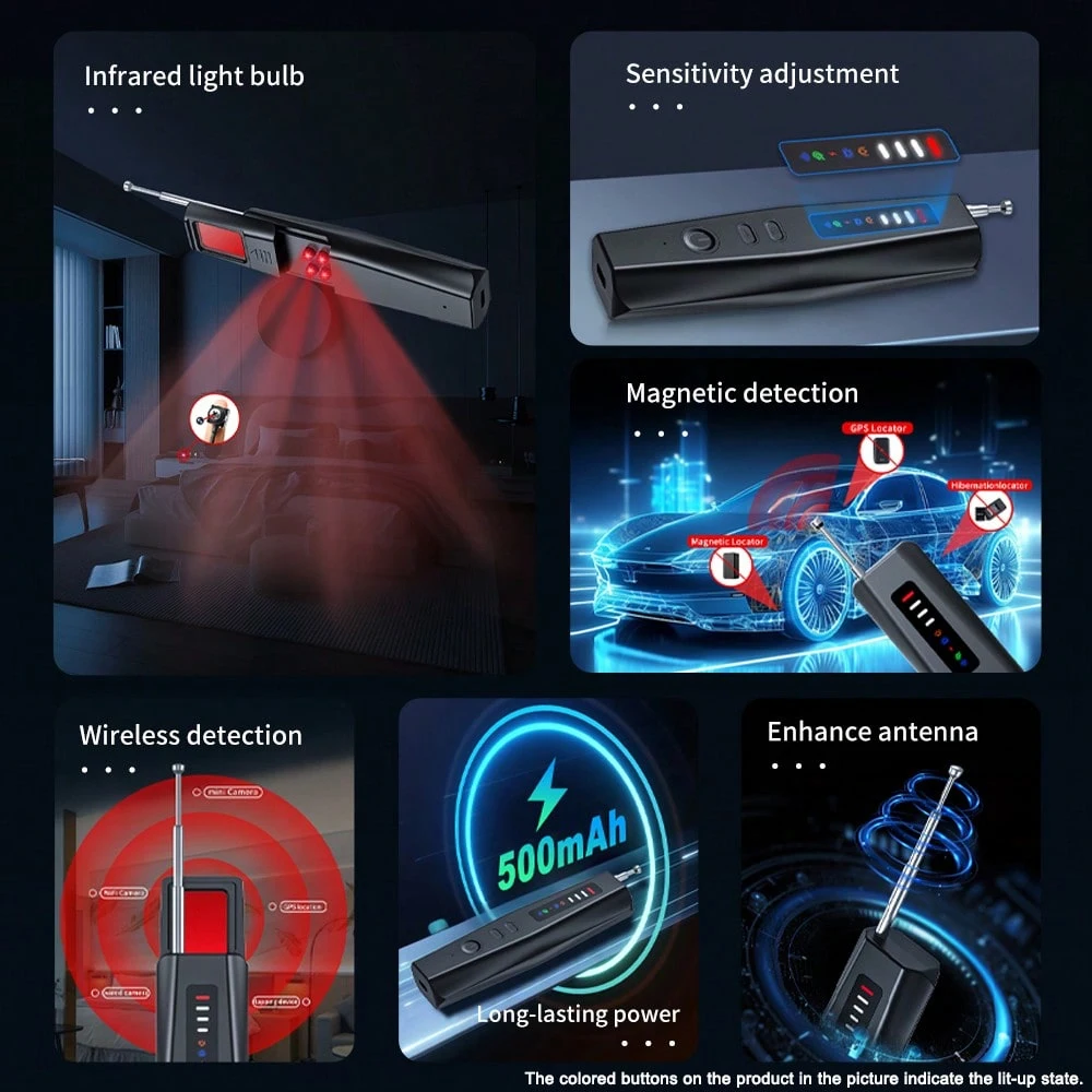 Hidden Camera Detector Anti-Spy Car GPS Tracker Listening Device Bug RF Wireless All Signal Scanner Gadget Security Protection