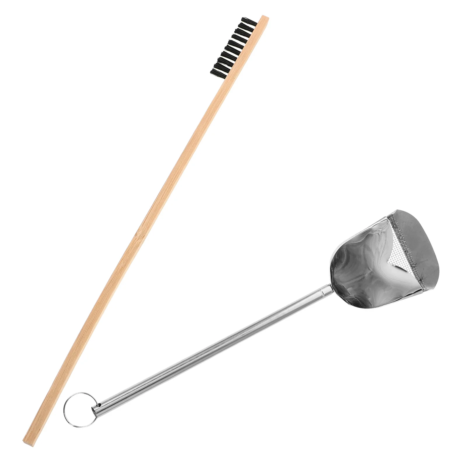 

2pcs Bird Set Stainless Steel Long Handle Shovel Small Scrub Brush For Pet House Droppings Removal Efficient Cage Cleaner