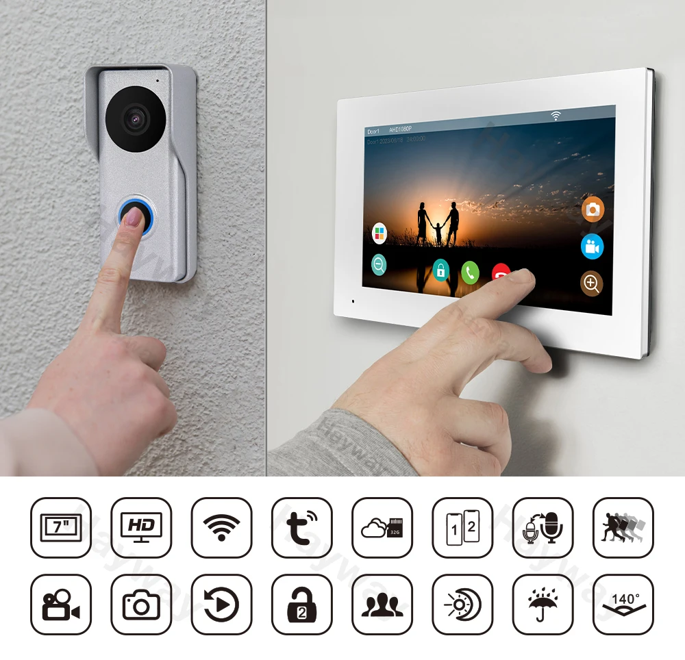 1080P Video Door Phone Home Intercom System Wireless WiFi Smart Video Doorbell 7 Inch with Wired Doorbell TUYA APP