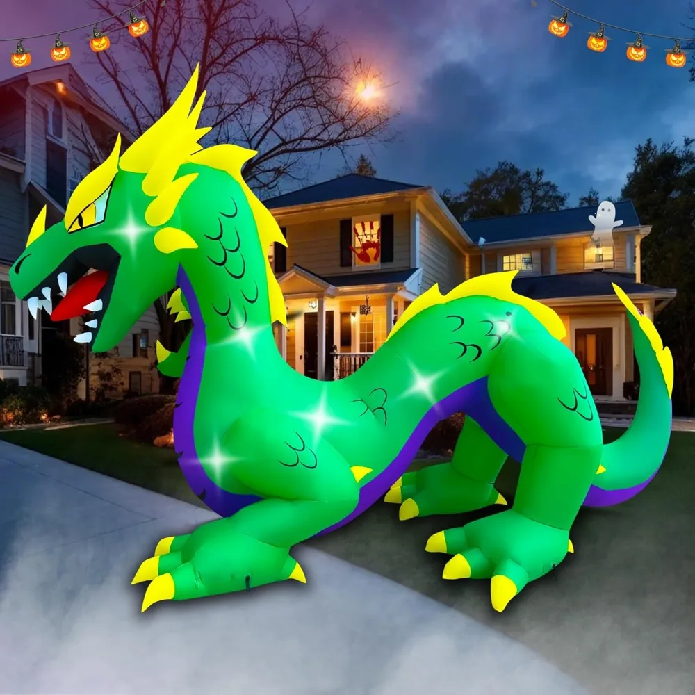 15 Ft Long Halloween Inflatable Serpent Dragon Decoration,LED Light Up Giant Blow Up Dragon for Halloween Decor