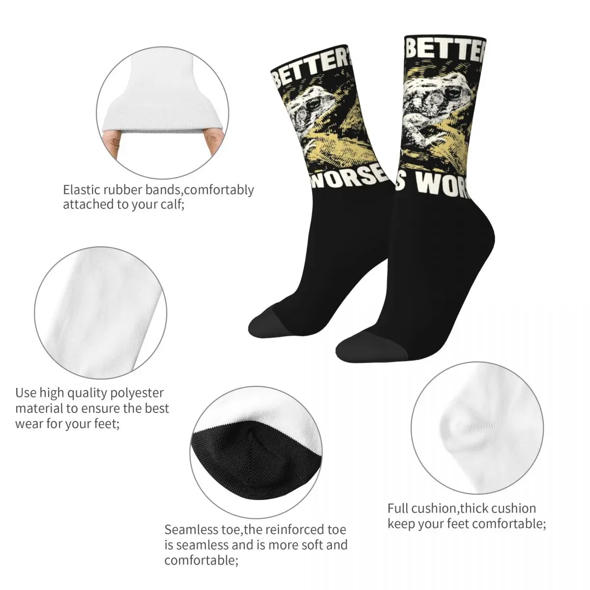 It Gets Worse Frog Accessories Crew Socks Cozy Vintage Frog Graphic Long Socks Soft for Women's Best Gift Idea