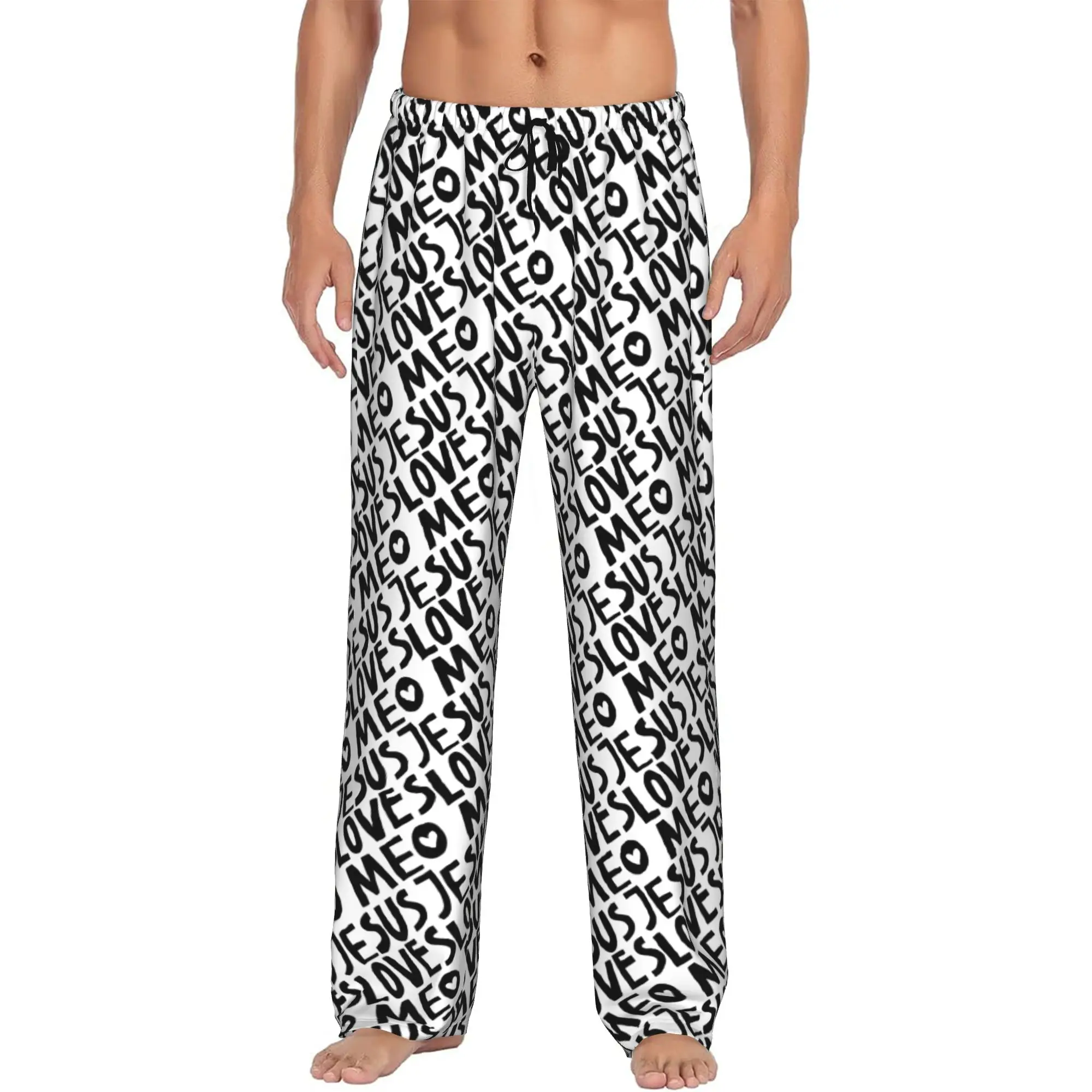 Custom Print Jesus Pajama Pants Men's  Sleep Sleepwear Bottoms with Pockets