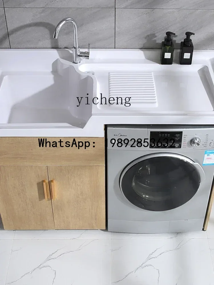 LYY Alumimum Wash Wardrobe with Washboard Double Drain Laundry Tub Cabinet Cabinet Combination Laundry Table