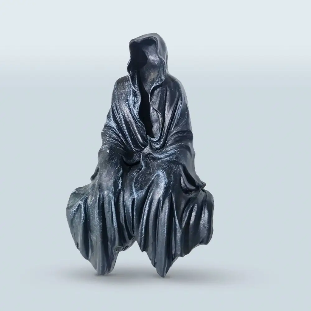 Horror Black Robed Night Walker Gothic Sitting Garden Sculpture Black Clothes Mysterious Master Ornament Reaper Sitting Statue