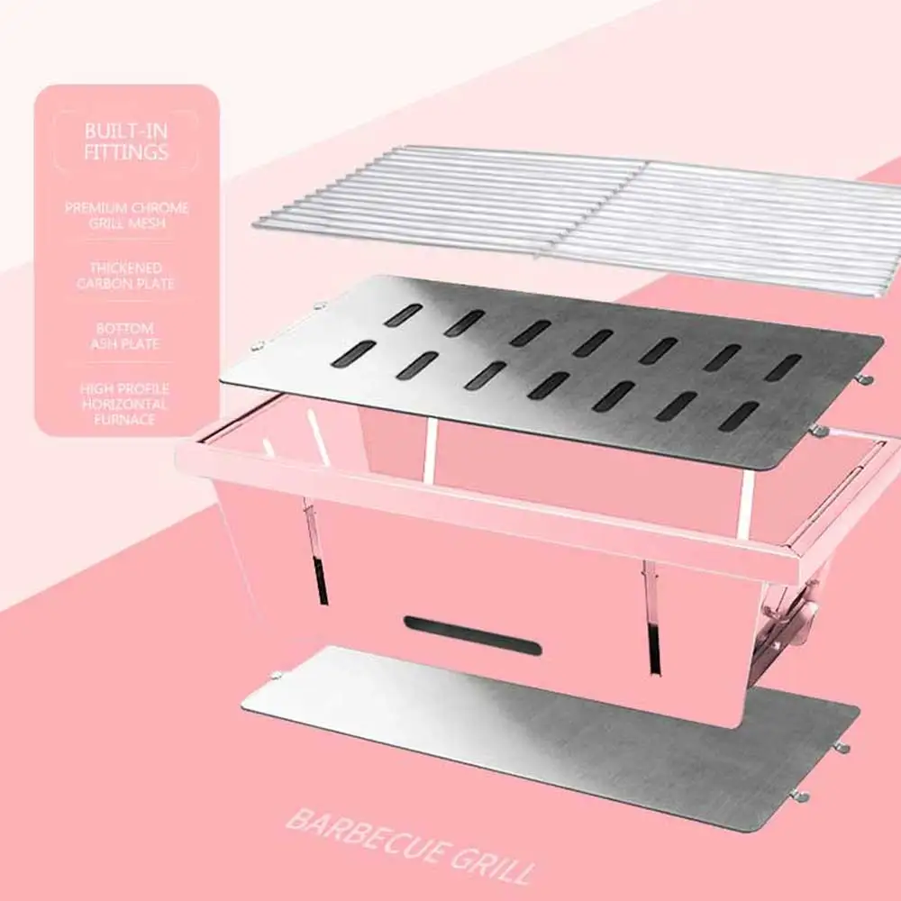 ตะแกรงย่างบาร์บีคิวแบบพับได้ตะแกรงย่างบาร์บีคิวแบบตาข่ายสแตนเลสกลางแจ้งแบบพกพา