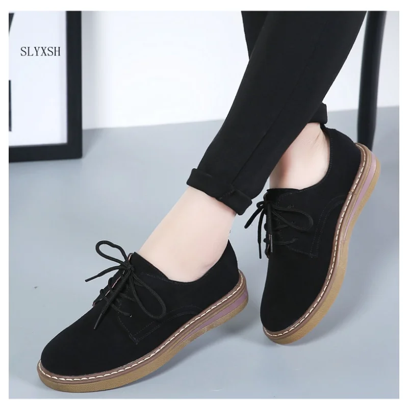 New Genuine Leather Women Flat Shoes Lace up Autumn Sneakers Oxford Shoes Female Moccasins Casual Flat retro women shoes