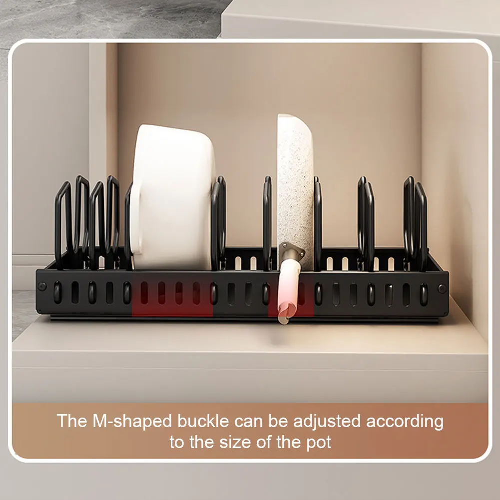 

Pull Out Pot Lid Holder with 8 Adjustable Dividers Kitchen Pots Pans Organizer Sliding Dish Drying Shelf for Under Cabinet