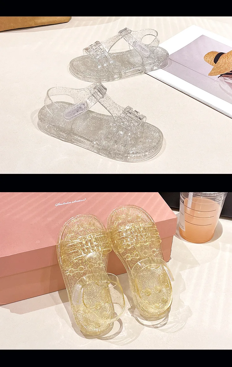 2026 Neue Mädchen Glitzer-Jelly-PVC-Sandalen für Kleinkinder mit Schnallenverschluss, Retro-Geflecht und Cut-Outs, Sommer-Strandschuhe – Detail 33