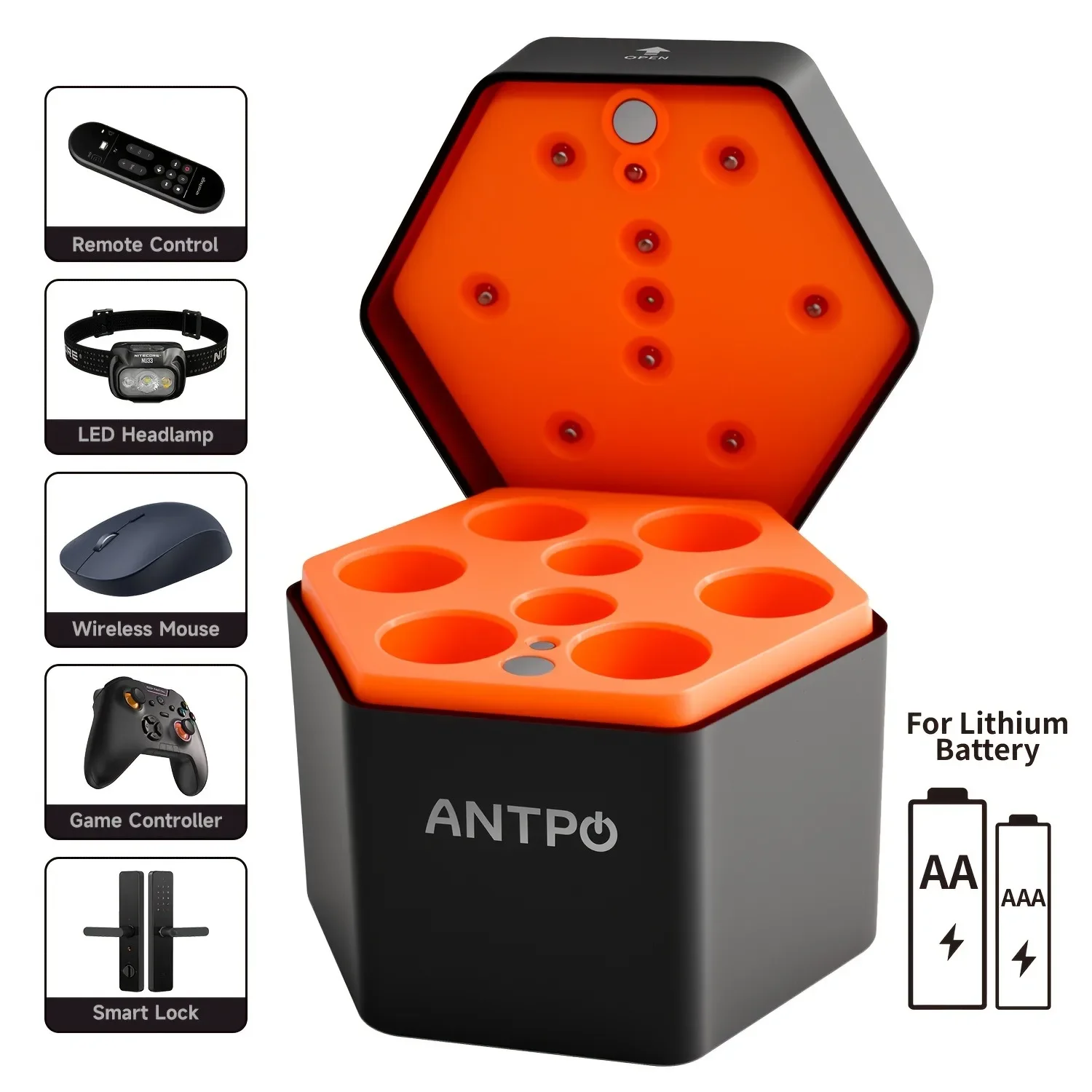 

Dedicated Charger for Rechargeable 1.5V AA And AAA Lithium Ni-Mh Batteries, Integrated Charging Storage Box for 8 Batteries