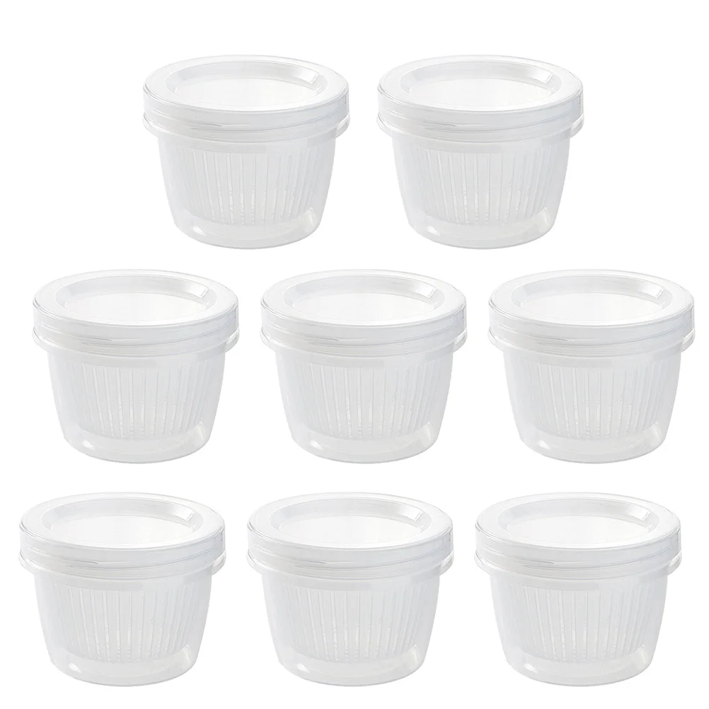 

8set 500Ml Drain Sealed Box Transparent Pp Material Spiral Leakproof Cover For Onion Garlic Ginger Storage Plastic Round Cup