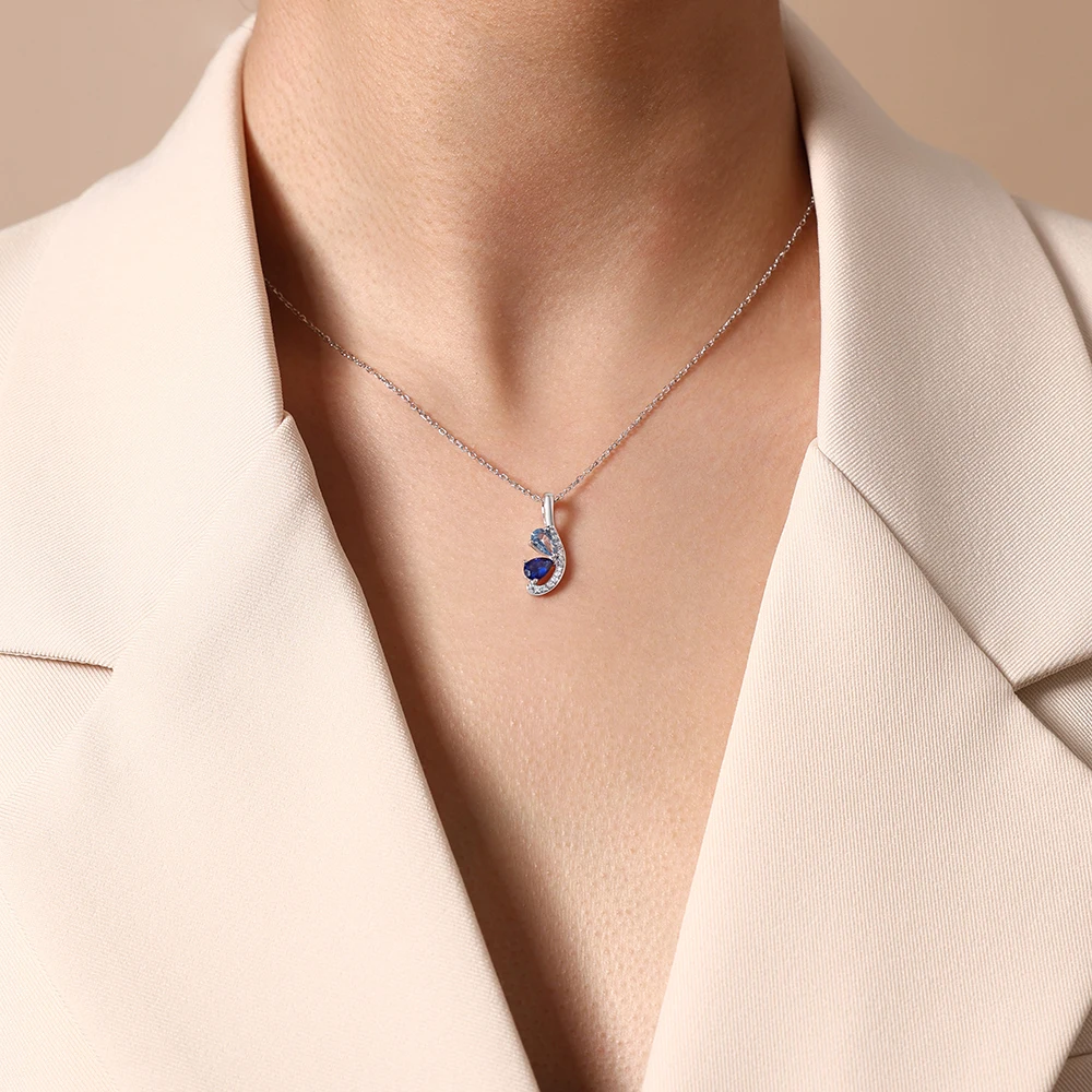 Women's 925 Silver Teardrop Sapphire Necklace, Elegant Gift