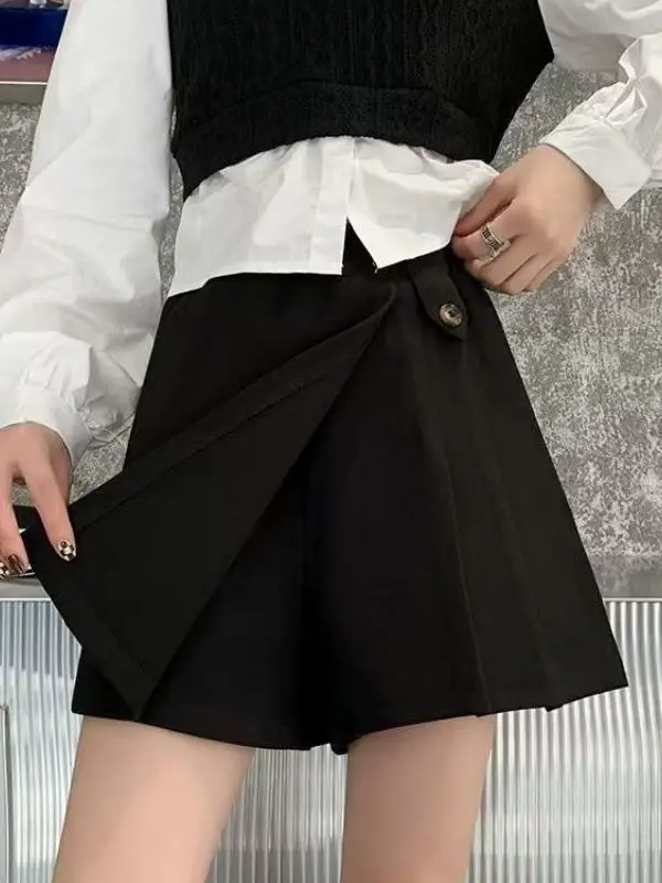

High Waist A-Line Skirt Asymmetrical Woolen Autumn Winter Casual Loose Fit Full Coverage Skirt Pants Skirt
