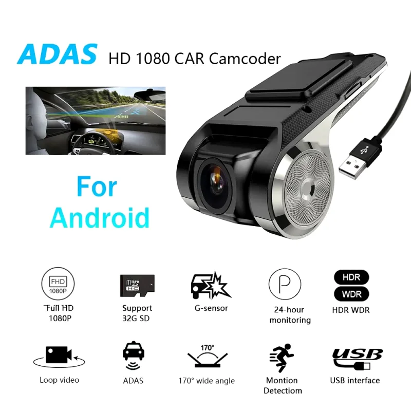 Mini Car DVR Camera Dashcam For Android USB Video Registrator G-sensor Night Vision WIth ADAS G-Sensor Night vision