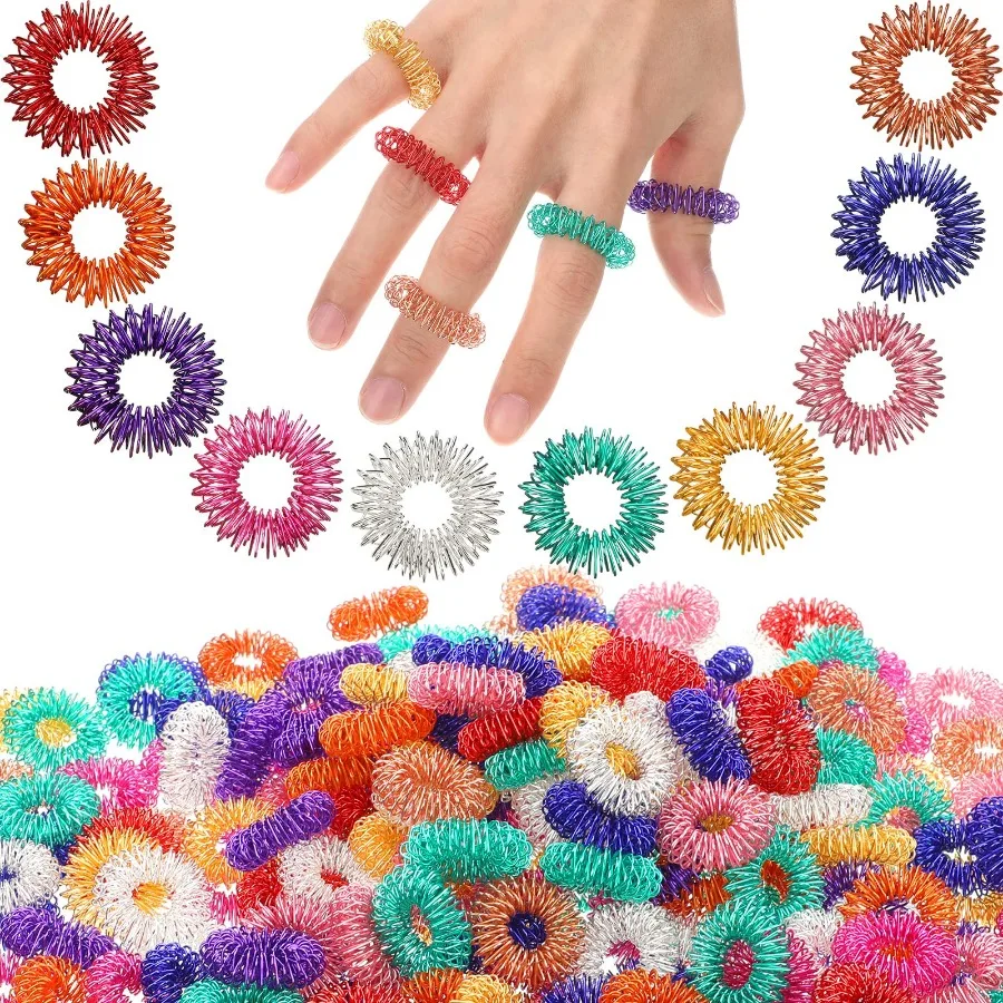 1/4/8/10/20pcs Mini Acupressure Rings Spiky Reducer Stress Relief Fidget Toys for Teens Adults Relaxation Finger Massage Tool