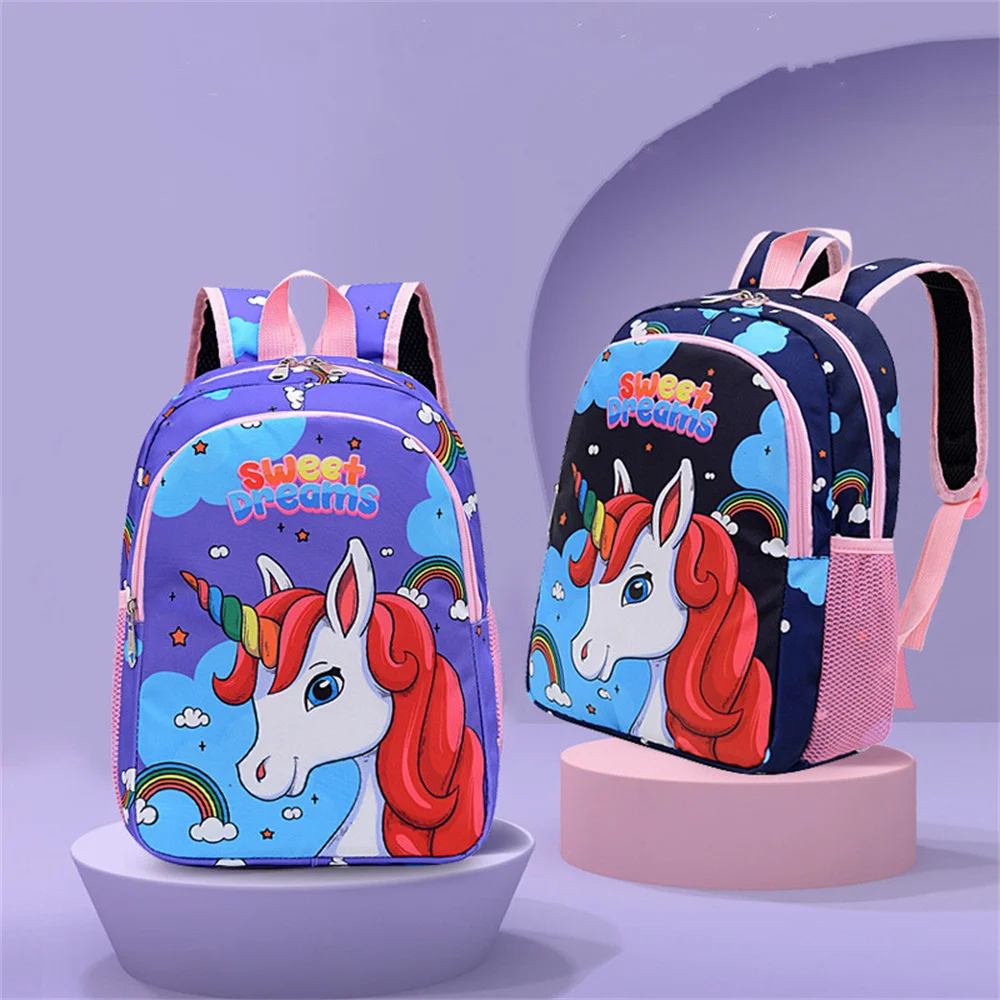 Cartoon Unicorn SchoolBags Fashion Cartoon Printed Nylon Waterproof Large Zipper School Bag Children Girls Princess Backpacks