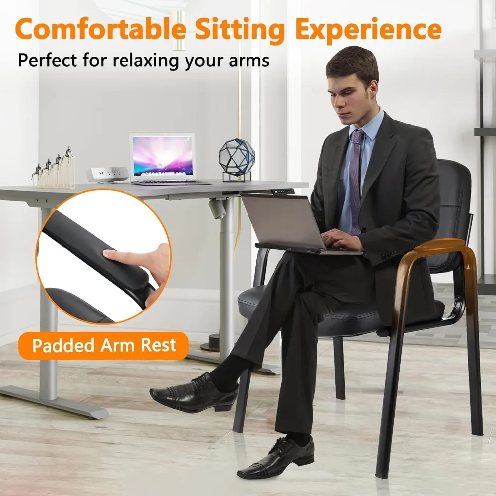 เก้าอี้แขกมีเบาะหนังสำหรับแผนกต้อนรับสำนักงาน โต๊ะประชุม สีดำ ไม่มีล้อ แพ็ค 2 ตัว