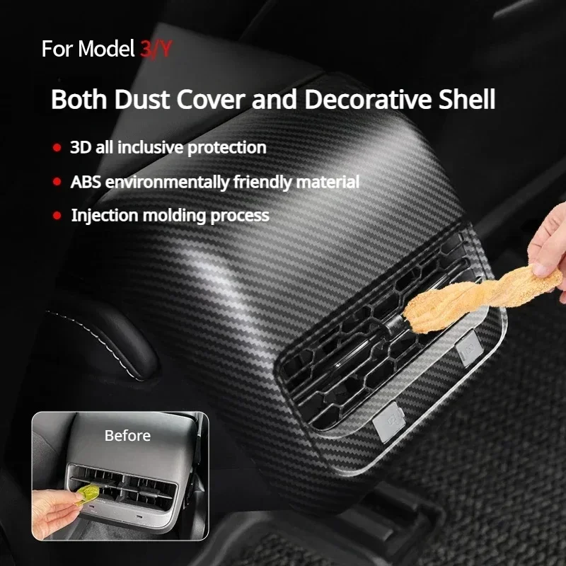 For Tesla Model 3 Y Rear Air Outlet Cover Exhaust Vent Full Cover with Silicone Cap Carbon Fiber Car Interior Accessories 2023