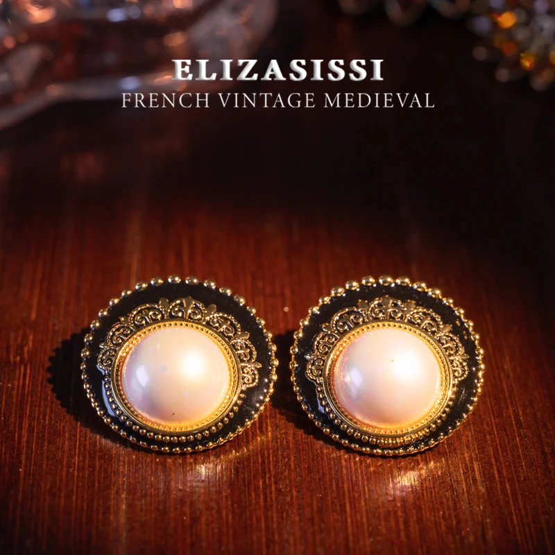 

Medieval Retro Style Pearl Earrings Enamel Craft Women's Jewelry