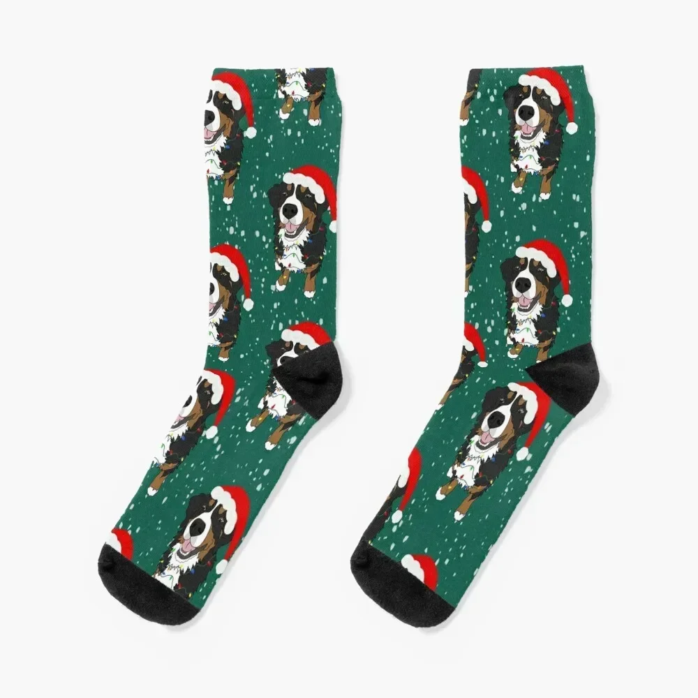 Christmas Bernese Mountain Dog Socks with print bright garter Socks For Women Men's