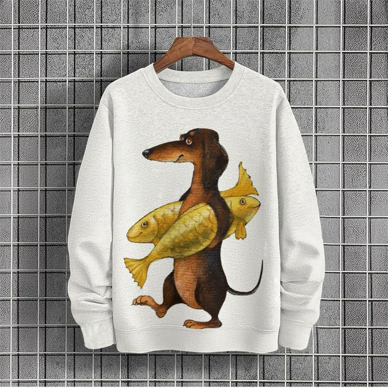 Harajuku Fashion Dachshund Graphic Sweatshirt فرحان تصميم سترة عيد الميلاد القبيحة عادية للجنسين ملابس الشارع الشهير كلب البلوفرات #5