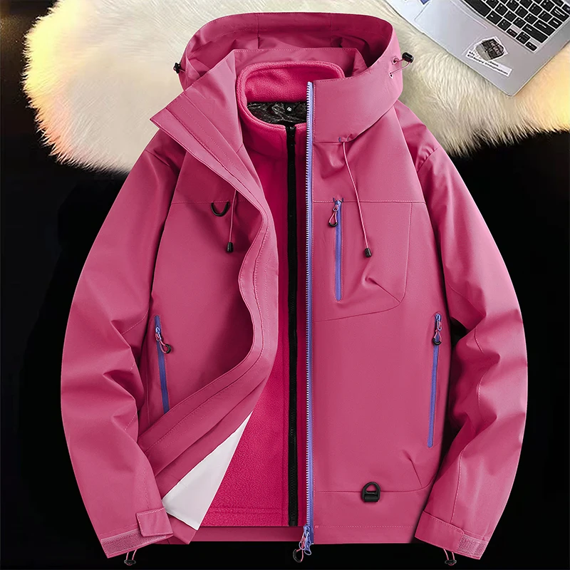

Detachable Polar Fleece Liner Outdoor Windproof Hooded Jackets 2025 Autumn Winter Men's High Street Thicken Plush Warm Top Coats