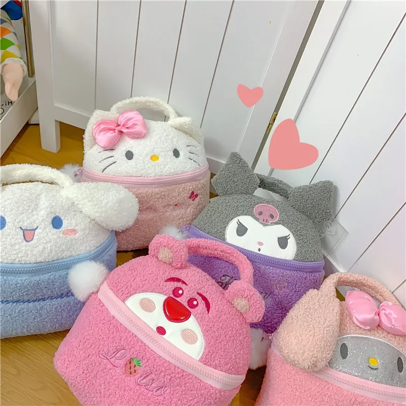 Kawaii Sanrio Anime Plush Tote Bag Cute Cosmetic Bag  My Melody Cinnamoroll Kulomi Bag for Women Birthday Gifts things for Girls