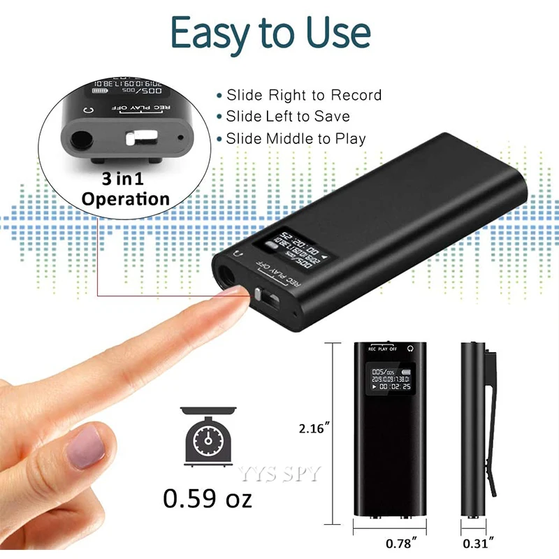 Mini Pocket Voice Activated Recorder with Back Clip MP3 Music Player Professional Noise Cancellation Digital Audio Record Device