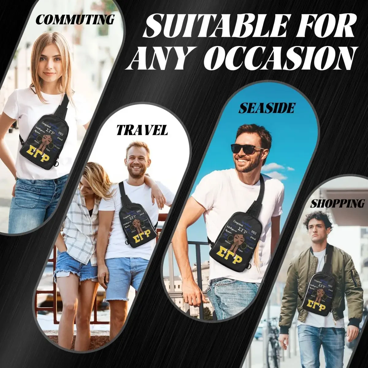 Sigma SGR Gamma Rho Crossbody Sling Backpack Shoulder Sling Chest Bag Adjustable Travel Hiking Daypack Outdoor for Women & Men