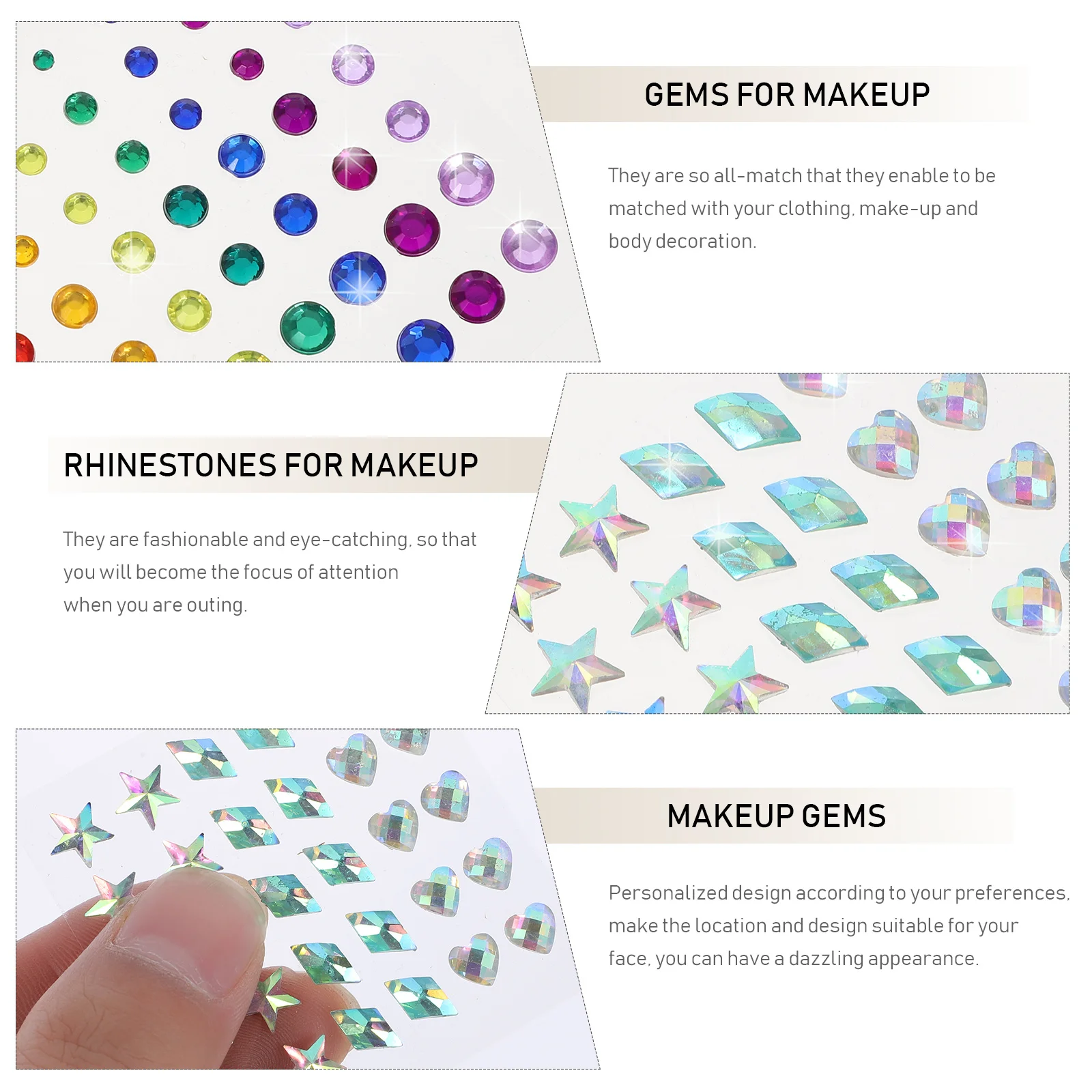 

5 Sheets Gems for Makeup Jewels Rhinestones Eye Stickers Festival Party Body Decoration Gems for Makeup
